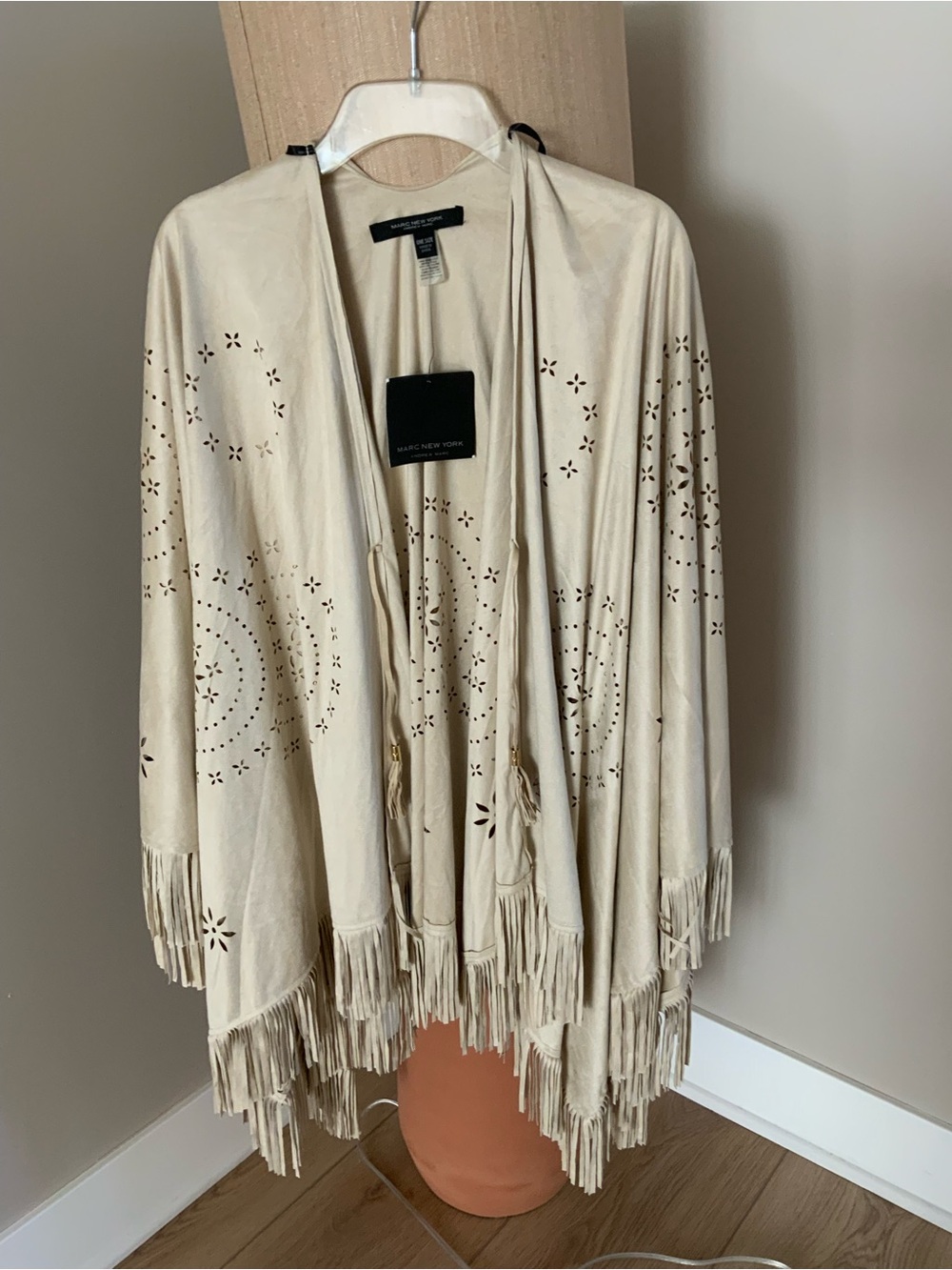 Marc New York shawls and wraps, hip length fringed cutouts throughout One Size